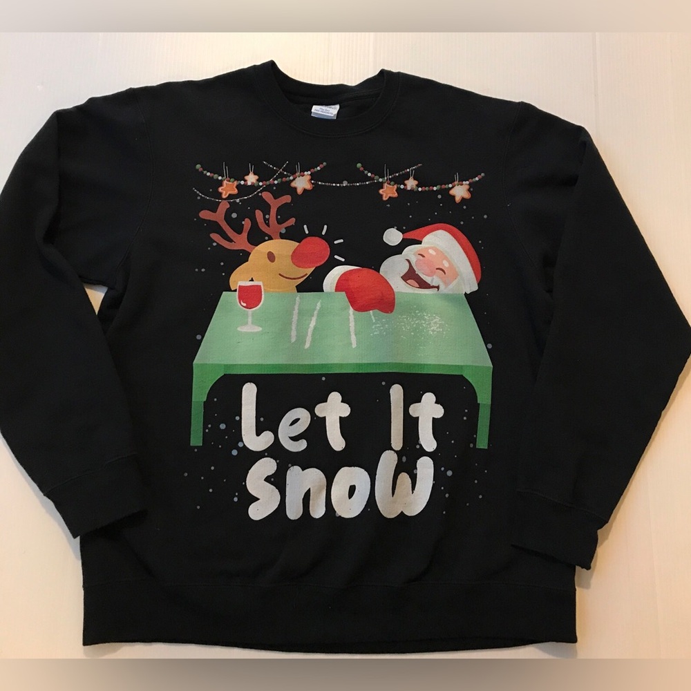 Port & Company Ring Spun Let It Snow Santa Rudolf Christmas  Sweatshirt L